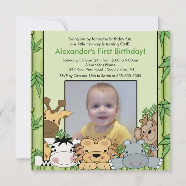 Invitation d'anniversaire de photo d'animaux de (Devant)