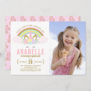 Invitation d'anniversaire de photo de licorne de
