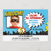 Invitation d'anniversaire de photo de super héros