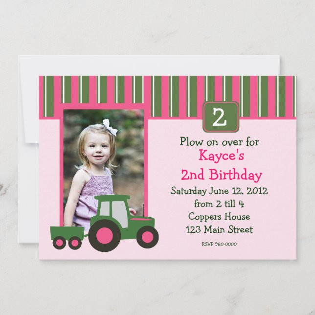 Invitation d'anniversaire de Pink and Green Girl T (Devant)