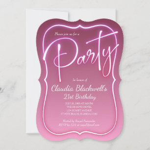 Invitation d'anniversaire de Pink Neon