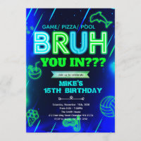 Invitation d'anniversaire de piscine néon Bruh