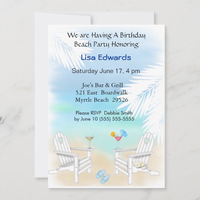 Invitation d'anniversaire de plage (Devant)