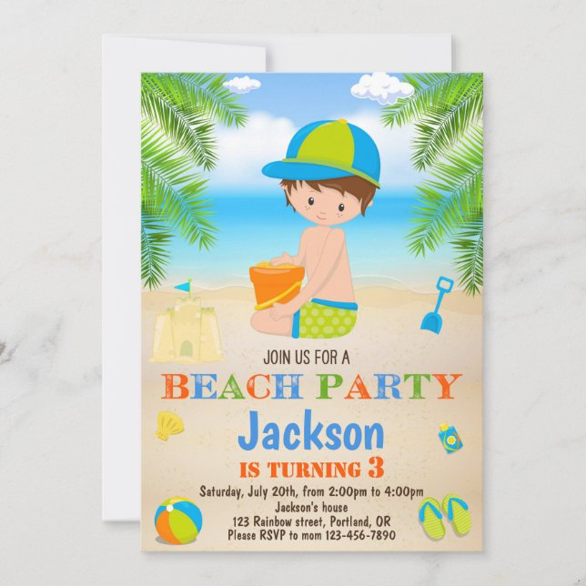 Invitation d'anniversaire de plage Invitation de p (Devant)