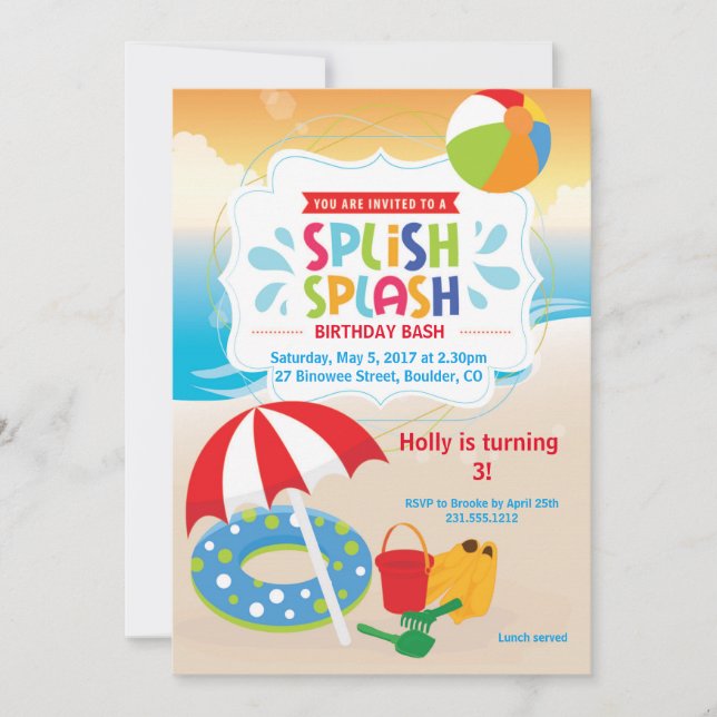 Invitation d'anniversaire de plage ・ Plage Party (Devant)