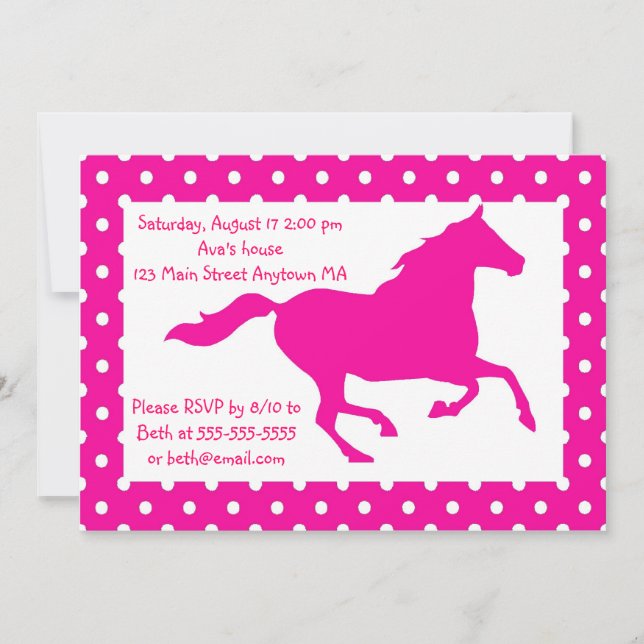 Invitation d'anniversaire de pois de cheval de (Devant)