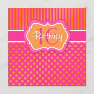 Invitation d'anniversaire de pois rose et orange