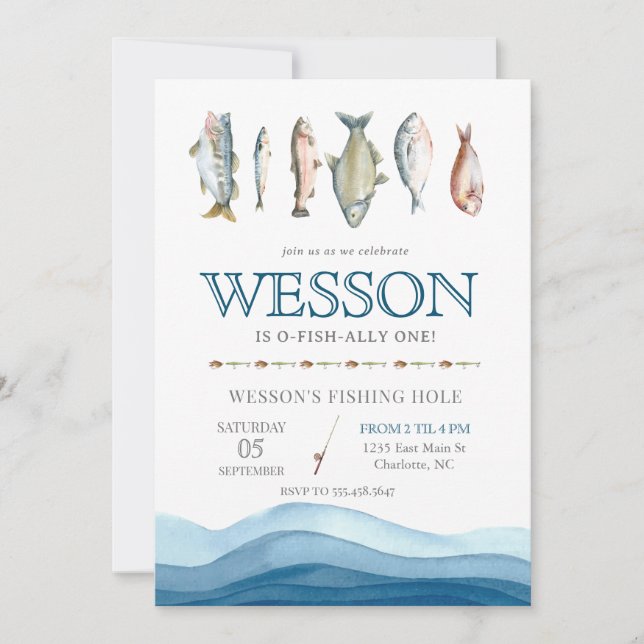 Invitation d'anniversaire de poisson, pêche Homme  (Devant)