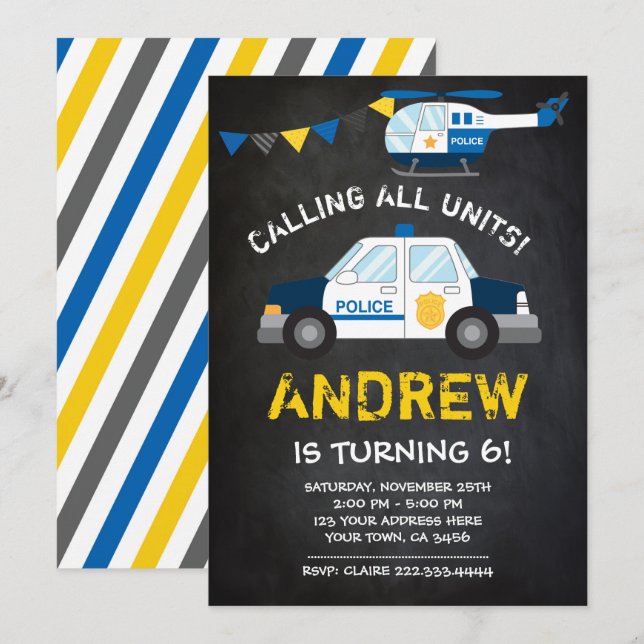 Invitation d'anniversaire de police, arrière - (Devant / Derrière)