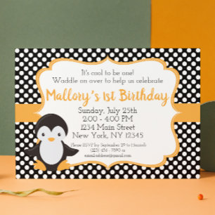 Invitation d'anniversaire de Polkadot Penguin