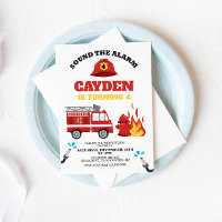 Invitation d'anniversaire de pompier de camion de 