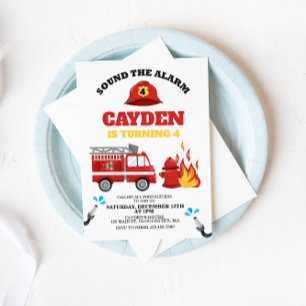 Invitation d'anniversaire de pompier de camion de 
