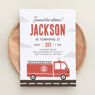 Invitation d'anniversaire de pompier de camion de 