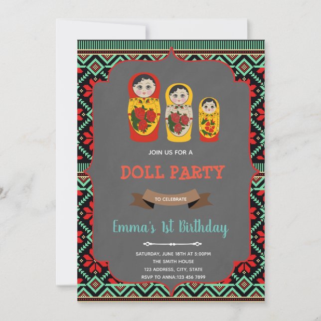 Invitation d'anniversaire de poupée russe (Devant)