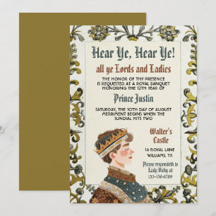 Invitation d'anniversaire de prince de la Renaissa