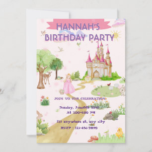 Invitation d'anniversaire de princesse à l'aquarel