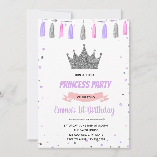 Invitation d'anniversaire de princesse de couronne (Devant)