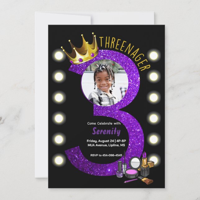 Invitation d'anniversaire de princesse MUA Three-n (Devant)