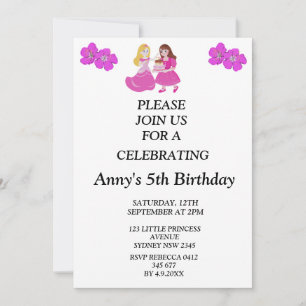 Invitation d'anniversaire de princesse rose et or