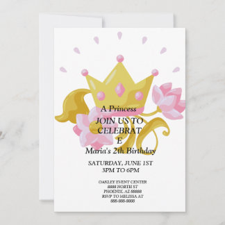Invitation d'anniversaire de princesse rose et or.