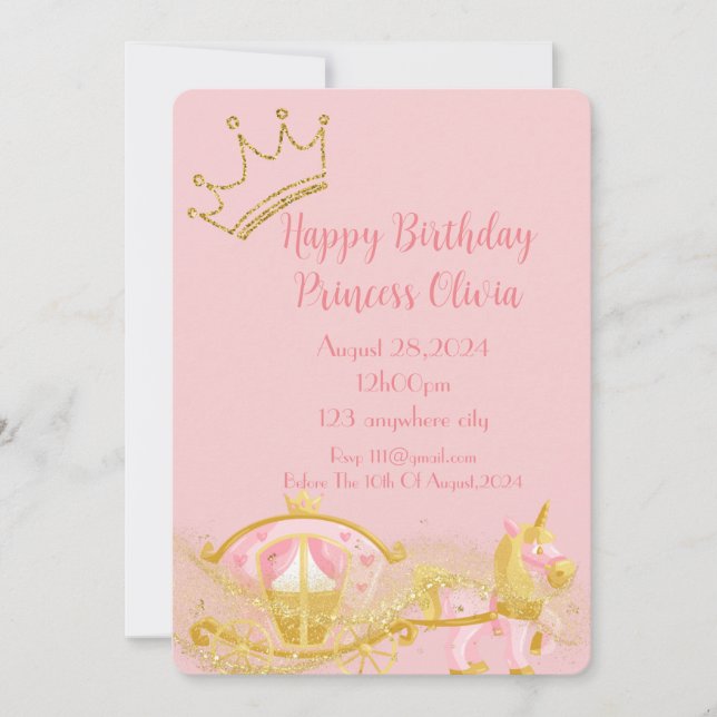 invitation d'anniversaire de princesse rose pour l (Devant)