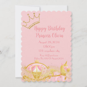 invitation d'anniversaire de princesse rose pour l
