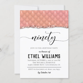 Invitation d'anniversaire de quatre-vingt-dix Rose