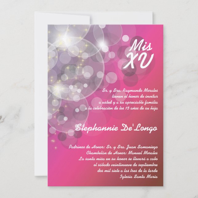 invitation d'anniversaire de Quinceanera de lueur (Devant)