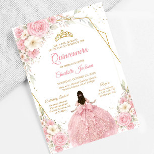 Invitation d'anniversaire de Quinceanera rose poud