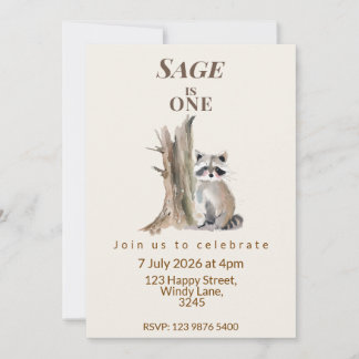Invitation d'anniversaire de raton laveur Woodland