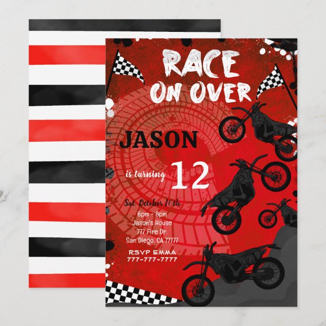 Invitation d'anniversaire de Red Bike (Devant / Derrière)