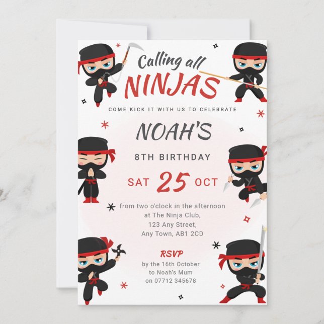 Invitation d'anniversaire de Red Ninja - Karate Pa (Devant)