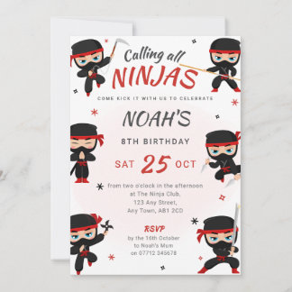 Invitation d'anniversaire de Red Ninja - Karate Pa