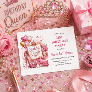 Invitation d'anniversaire de reine rose et or pail