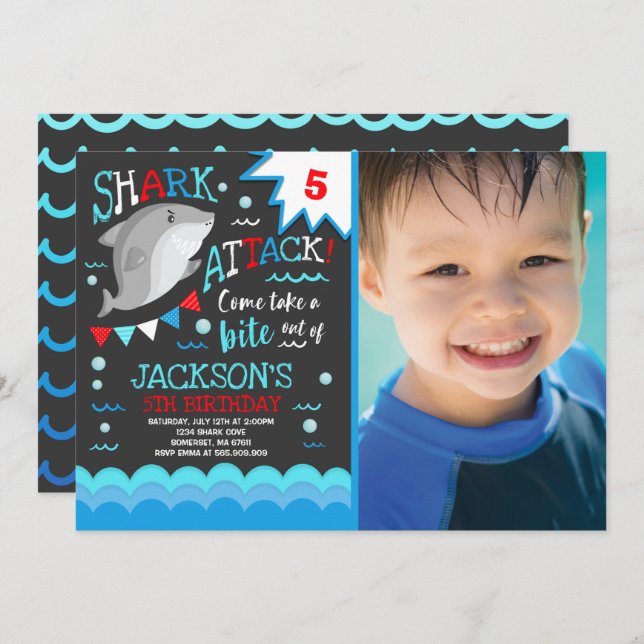 Invitation d'anniversaire de requin (Devant / Derrière)