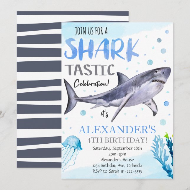 Invitation d'anniversaire de requin, Invitation de (Devant / Derrière)
