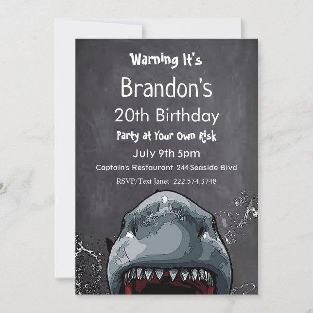 Invitation d'anniversaire de requins, Attaque de r (Devant)
