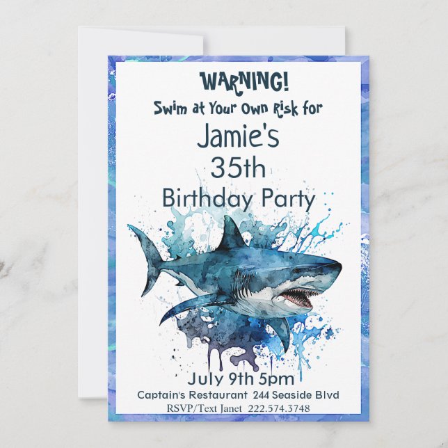 Invitation d'anniversaire de requins, Attaque de r (Devant)