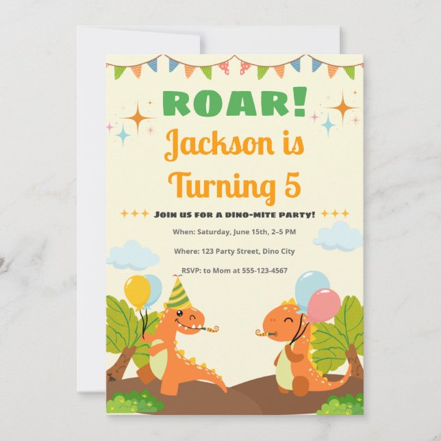Invitation d'anniversaire de Roarsome Dinosaur (Devant)