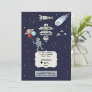 Invitation d'anniversaire de robot spatial mignon