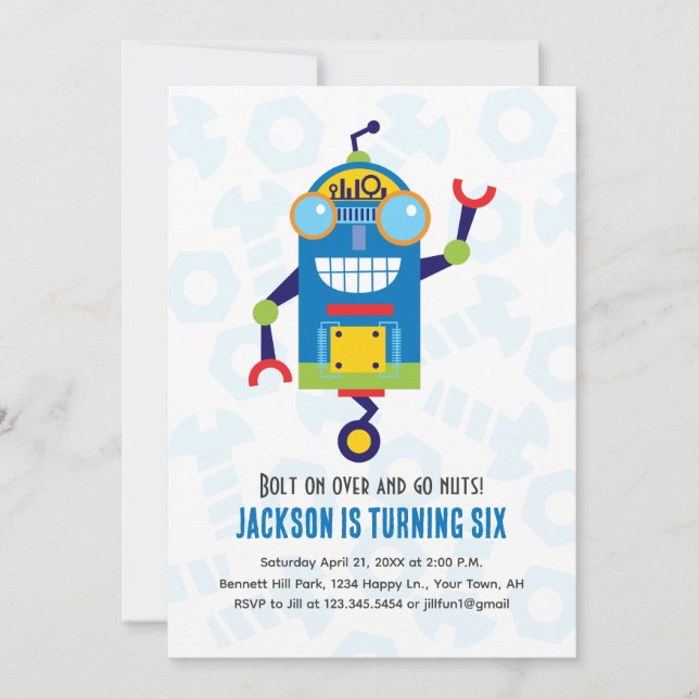 Invitation d'anniversaire de robots (Devant)