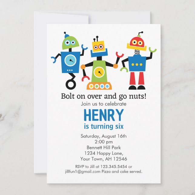 Invitation d'anniversaire de robots (Devant)