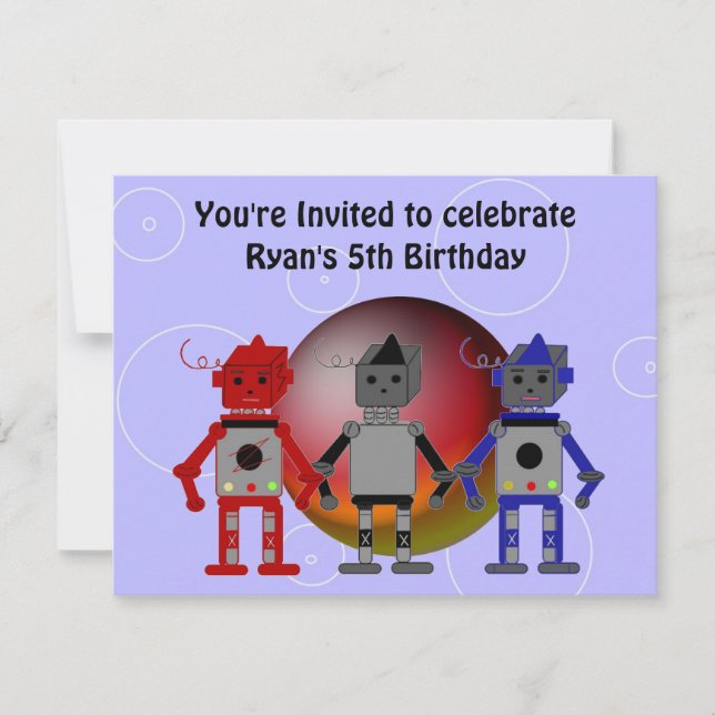 Invitation d'anniversaire de robots cool (Devant)