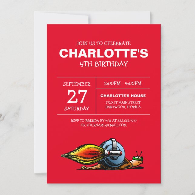 Invitation d'anniversaire de Rocket Snail (Devant)