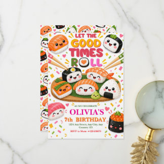 Invitation d'anniversaire de rouleau de sushi japo