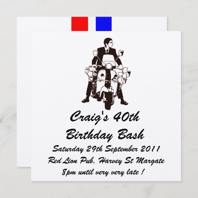 invitation d'anniversaire de Scooter Boy sur mesur (Devant / Derrière)