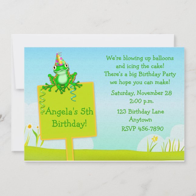 Invitation d'anniversaire de signe de grenouille (Devant)