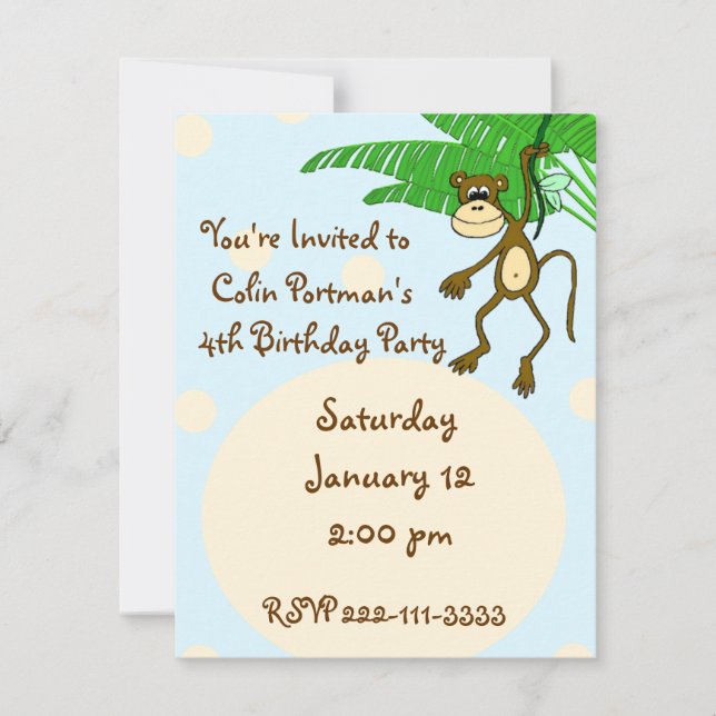 Invitation d'anniversaire de singe (Devant)