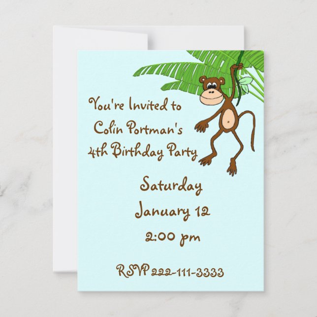 Invitation d'anniversaire de singe (Devant)
