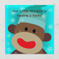 Invitation d'anniversaire de singe de chaussette